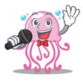 Singing cute jellyfish character cartoon
