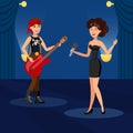 Singing in Duet in Night Club Vector Illustration