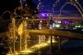 Georgia, Batumi-July 19, 2018. Singing fountains on the embankment of Batumi are a tourist attraction. Children play with the lumi