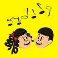 Singing girl and boy, vector icon on yellow background Royalty Free Stock Photo