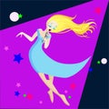 Singing girl. Pop singer Vector illustration flat cartoon illustration isolated on dark background.