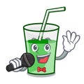 Singing green smoothie mascot cartoon