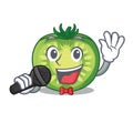 Singing green tomato slices in cartoon shape