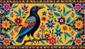 Singing happy crow bird embroidery pattern flower home decor