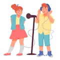 Singing hildren for vocal classes and art school, music and vocal, flat vector isolated. Royalty Free Stock Photo