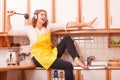 Singing housewife at home Royalty Free Stock Photo