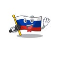Singing mascot russian flag hoisted on pole