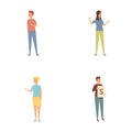 Singing practice icons set cartoon vector. Talented human having performing song