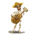 Singing skeleton illustration. Day of the dead, Cinco de Mayo vintage greeting card