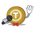 Singing Tether coin mascot cartoon