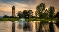 The singing tower and a pond in Carillon Park, Luray, Virginia. Royalty Free Stock Photo