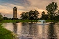 The singing tower and a pond in Carillon Park, Luray, Virginia.