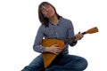 Singing young man with balalaika Royalty Free Stock Photo
