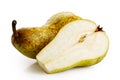 Single abate fetel pear next to a half of pear isolated on white Royalty Free Stock Photo