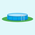 Single above ground pool on the grass. Vector illustration