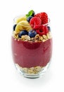Single acai dessert glass of berries and oats Royalty Free Stock Photo