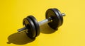 Single Adjustable Dumbbell with Black Plates and Silver Handle on a Bright Yellow Background Royalty Free Stock Photo