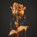 Single aesthetic rose made of liquid flowing gold. Generative AI