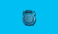 Single analog alarm clock isolated on light cyan for background or stock photo, clock telling time, object, product Royalty Free Stock Photo
