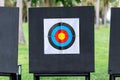 Single Archery Target Face on a Black Board Ready for Practice Royalty Free Stock Photo