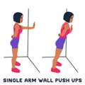 Single arm wall push ups. Sport exersice. Silhouettes of woman doing exercise. Workout, training