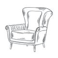 Single armchair for living room ink sketch