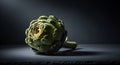 Single Artichoke Illuminated by Dramatic Spotlight on Dark Textured Surface Royalty Free Stock Photo
