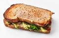 Single avocado sandwich over white isolated background