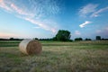 A single bale of hay on a meadow and the evening sky Royalty Free Stock Photo