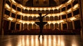 single balet dancer dance on empty stage of big opera theatre