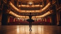 single balet dancer dance on empty stage of big opera theatre