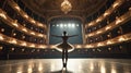 single balet dancer dance on empty stage of big opera theatre