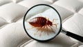 A single bed bug is visible on the surface of a mattress Royalty Free Stock Photo