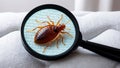 A single bed bug is visible on the surface of a mattress Royalty Free Stock Photo