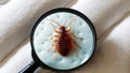 A single bed bug is visible on the surface of a mattress Royalty Free Stock Photo