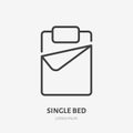 Single bed flat line icon. Bedding sign. Thin linear logo for interior store Royalty Free Stock Photo