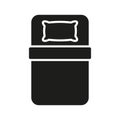 Single Bed in Hotel Room Silhouette Icon. Single Mattress with Pillow for Bedroom Glyph Pictogram. Night Rest Sleep Royalty Free Stock Photo