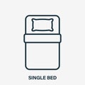 Single Bed Line Icon. Bedding Linear Icon. Top view. Size of Bed. Pillow and Blanket Outline Pictogram. Logo for Royalty Free Stock Photo