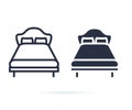 Single bed. linear icon. Line and solid icons set for hotel, room. Double bed for couple, rest, hostel. Bed for two