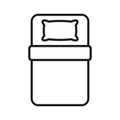 Single Bed with Pillow for Bedroom Line Icon. Single Mattress in Hotel Room Pictogram. Night Rest Sleep Furniture at Royalty Free Stock Photo