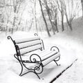 Single bench covered with snow in a winter park Royalty Free Stock Photo