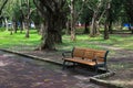Single bench in a park Royalty Free Stock Photo