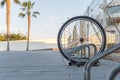 a single bicycle wheel on the street due to stealing Royalty Free Stock Photo