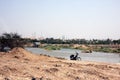 Bike parked by riverside in ahwaz