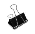 A single binder peg office, isolated on a white background. The black and metallic paper clip. Binder clips or clerical pins for p