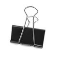 A single binder peg office, isolated on a white background. The black and metallic paper clip. Binder clips or clerical pins for p