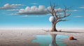 Surreal Climate Change: A Realistic Painting Of A Melting Dead Tree And Egg