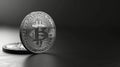 Single bitcoin coin close up, black and white, ambient occlusion.