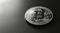 Single bitcoin coin close up, black and white, ambient occlusion.