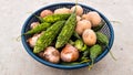 Single bitter gourd on ground at home. Bitter gourd image. Beautiful view of bitter gourd. Indian vegetables foods.